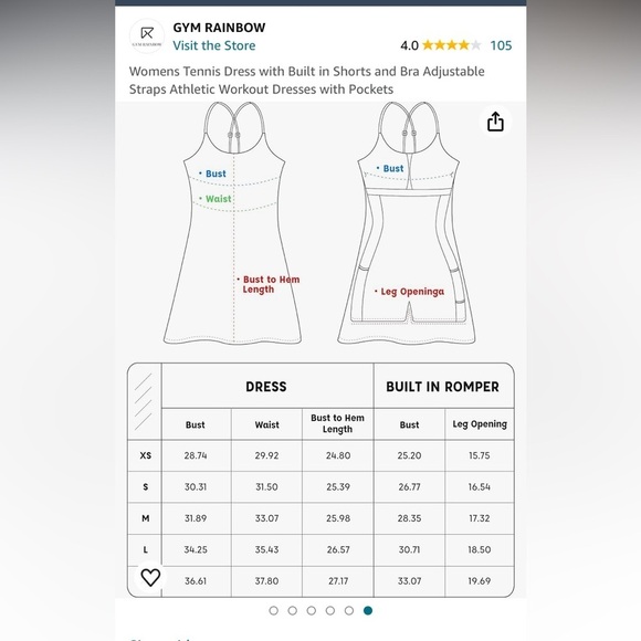 Tennis Dress Built in Shorts and Bra Adjustable Straps Athletic with Pockets - Picture 3 of 7